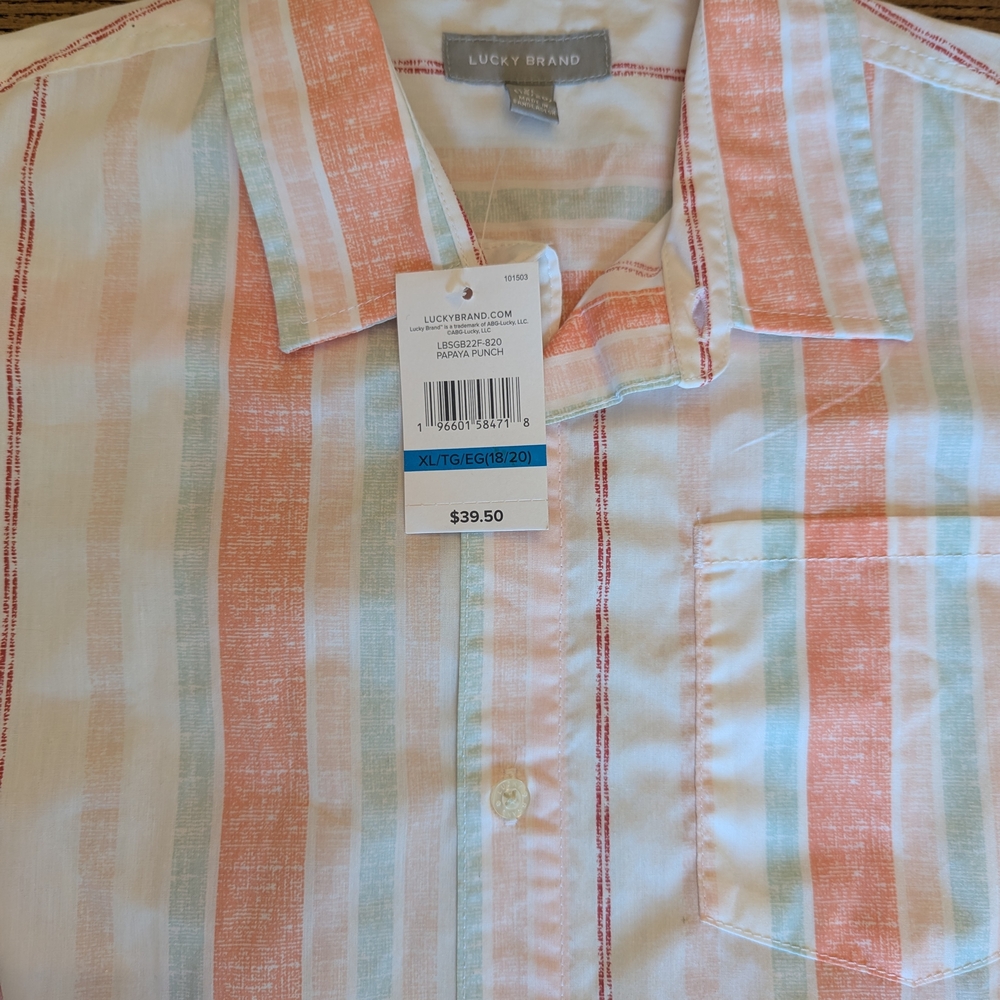 NWT LUCKY BRAND Boys XL 18/20 Button Up Short Sleeve Shirt Papaya Punch